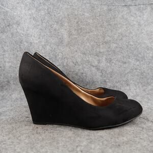 Merona Shoes Womens 6.5 Wedge Pumps Round Toe Black Classic Heels Slip On